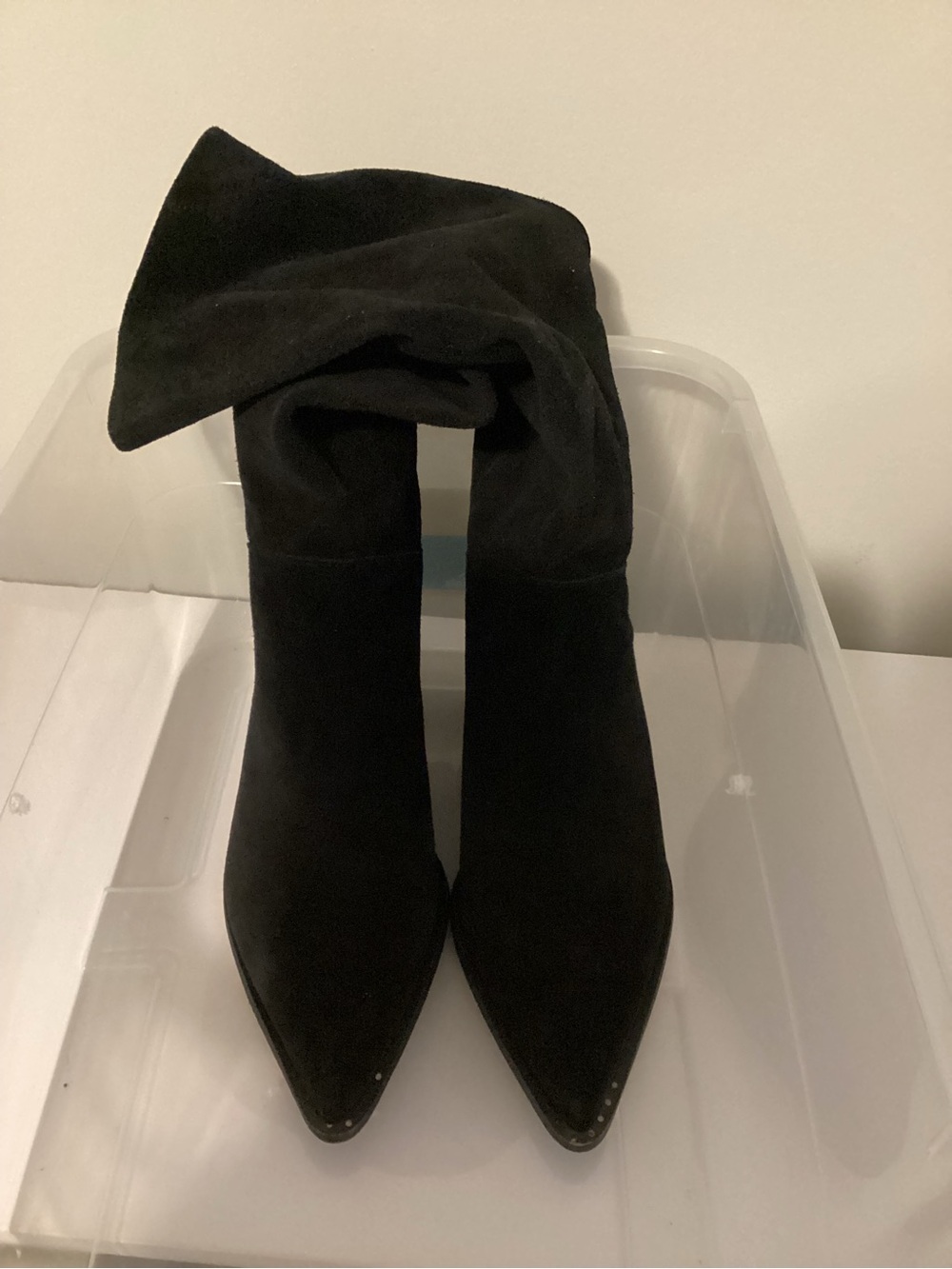 Sam Edelman Leahla Black Suede Pointed Toe Mid Calf Boots